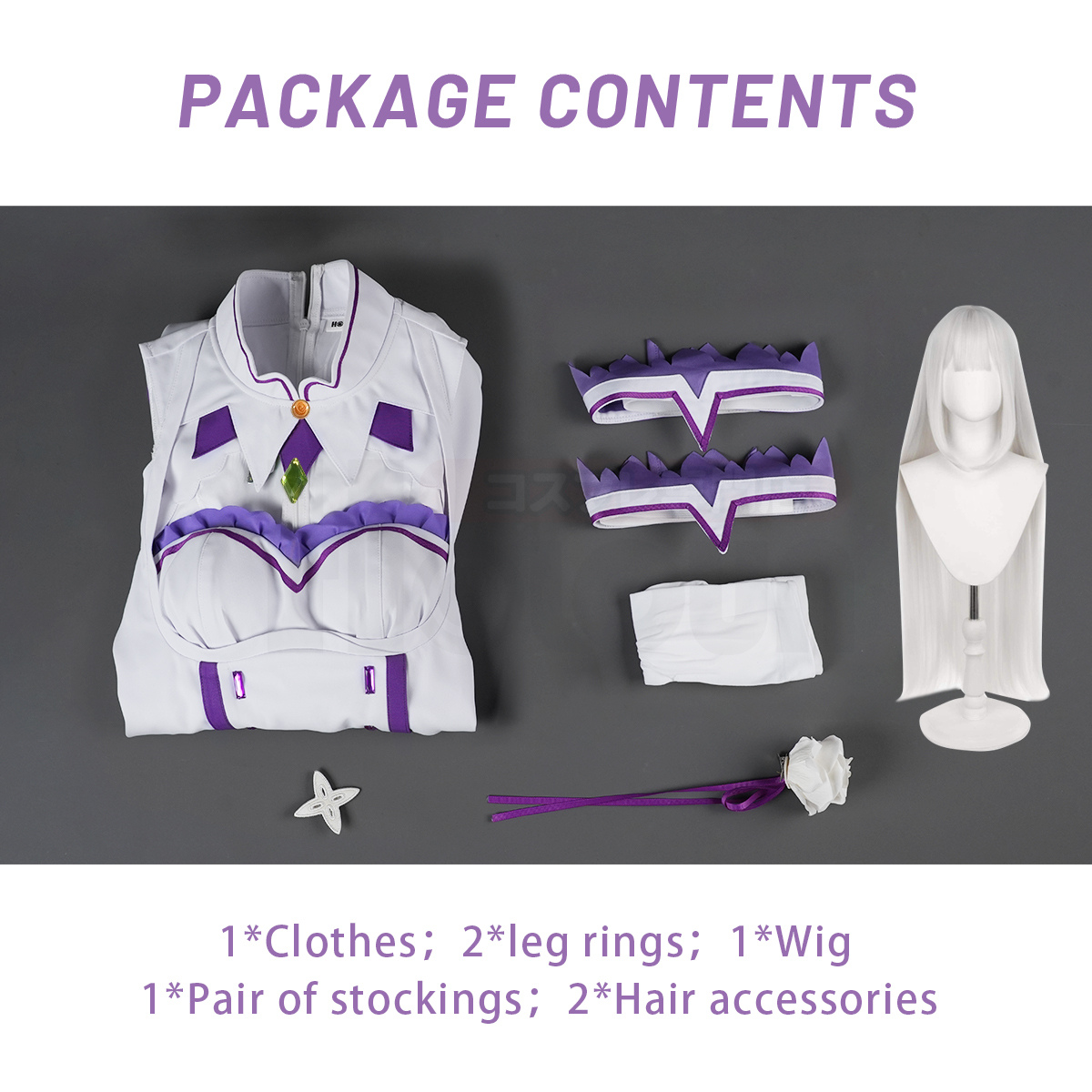 Pre-sale HOLOUN Emilia Cosplay Costume Wig Zero Anime Embroidery Clothes Skirt Convention Halloween Christmas Party