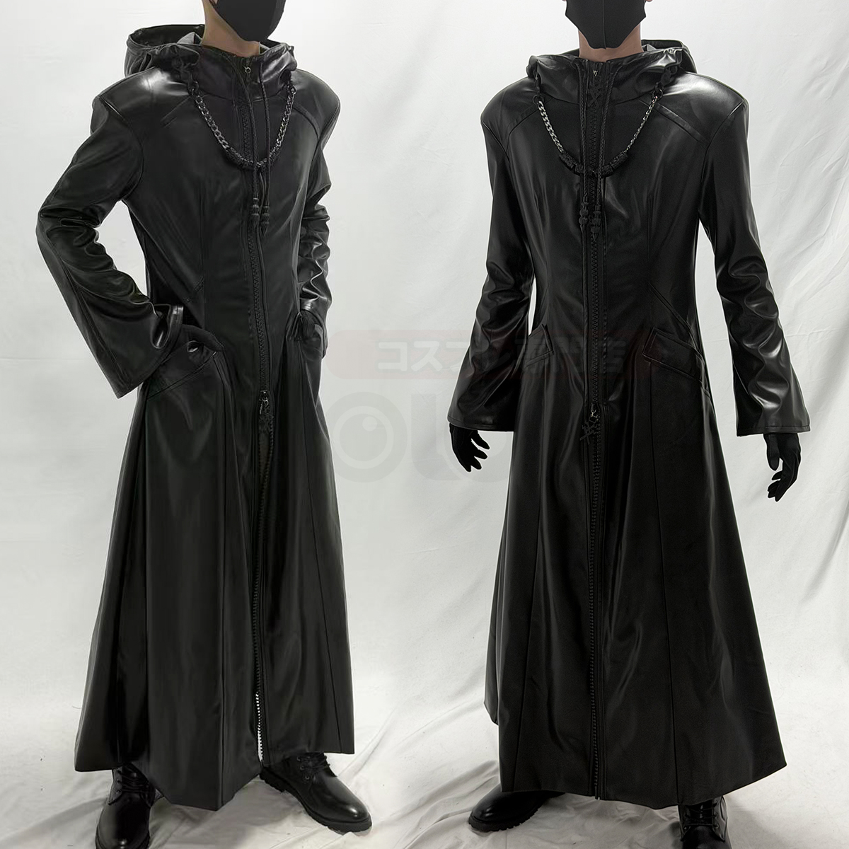 Pre-sale HOLOUN KH Game Organization Cosplay Costume Black Hooded Leather Coat Necklace Gloves Convention Halloween Christmas