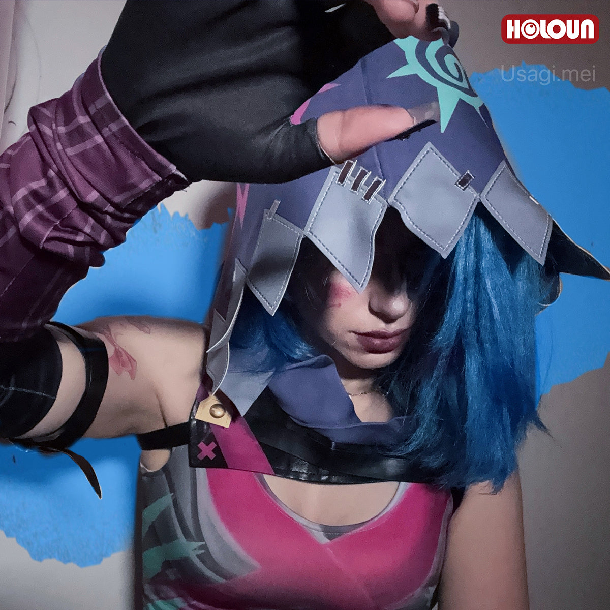 HOLOUN LOL Game Jinx Cosplay Costume Wig Scrawl Vest Pants Hat Qutfit Halloween Christmas Gift Cos Convention