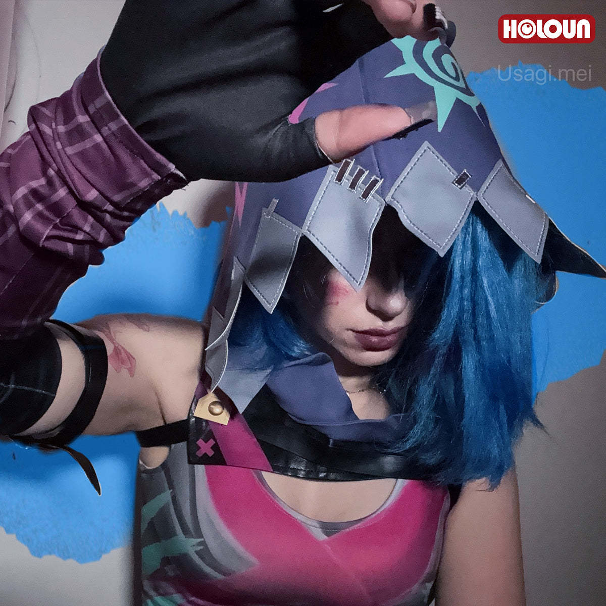 HOLOUN LOL Game Jinx Cosplay Costume Wig Scrawl Vest Pants Hat Qutfit Halloween Christmas Gift Cos Convention