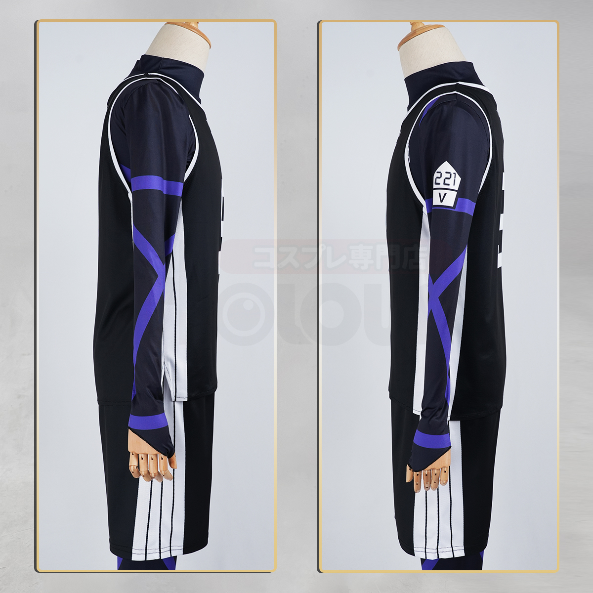 HOLOUN Blue Lock Anime Nagi Cosplay Costume Wig Jersey No.11 Black T-shirt Football Soccer Training Uniform Halloween Christmas