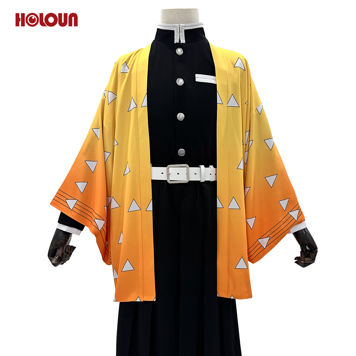 HOLOUN Anime Agatsuma Zenitsu Cosplay Costume Wig Haori Embroidery Top Elastic Pants Belt Rose Net Cos Halloween Christmas Gift