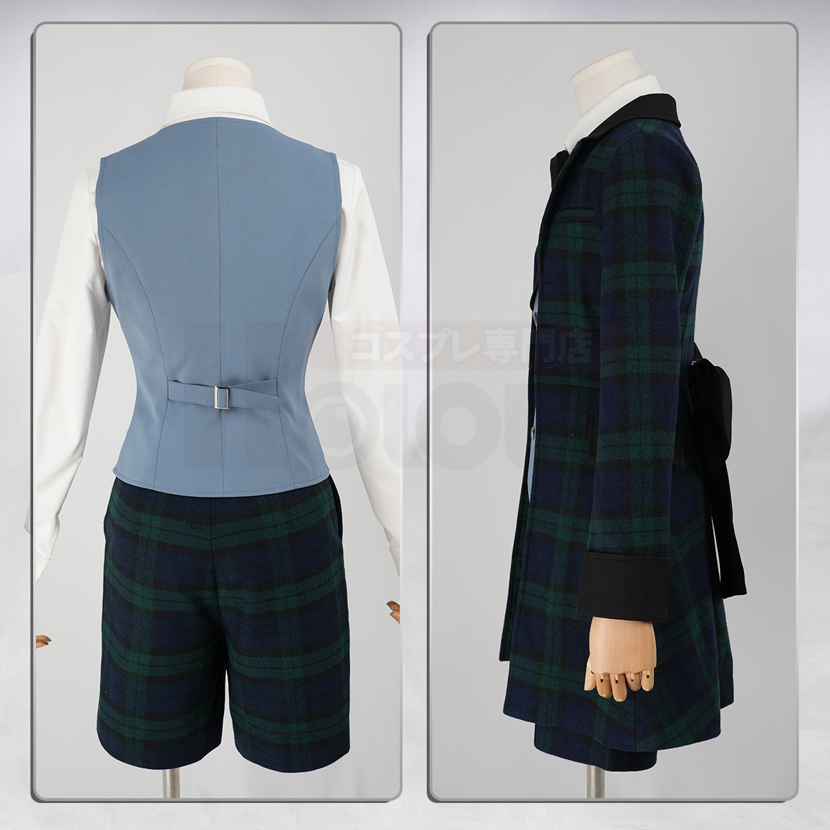 Pre-sale HOLOUN Anime Ciel Phantomhive Cosplay Costume Green Plaid Tailcoat Vest Shorts Shirt Bow Tie Eye Mask Convention Halloween
