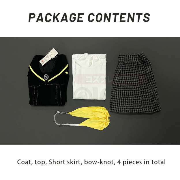 HOLOUN P4 Game Kujikawa Rise Cosplay Costume Embroidery School Badge Suit Plaid Pattern Skirt White Shirt Yellow Tie Daily Wear