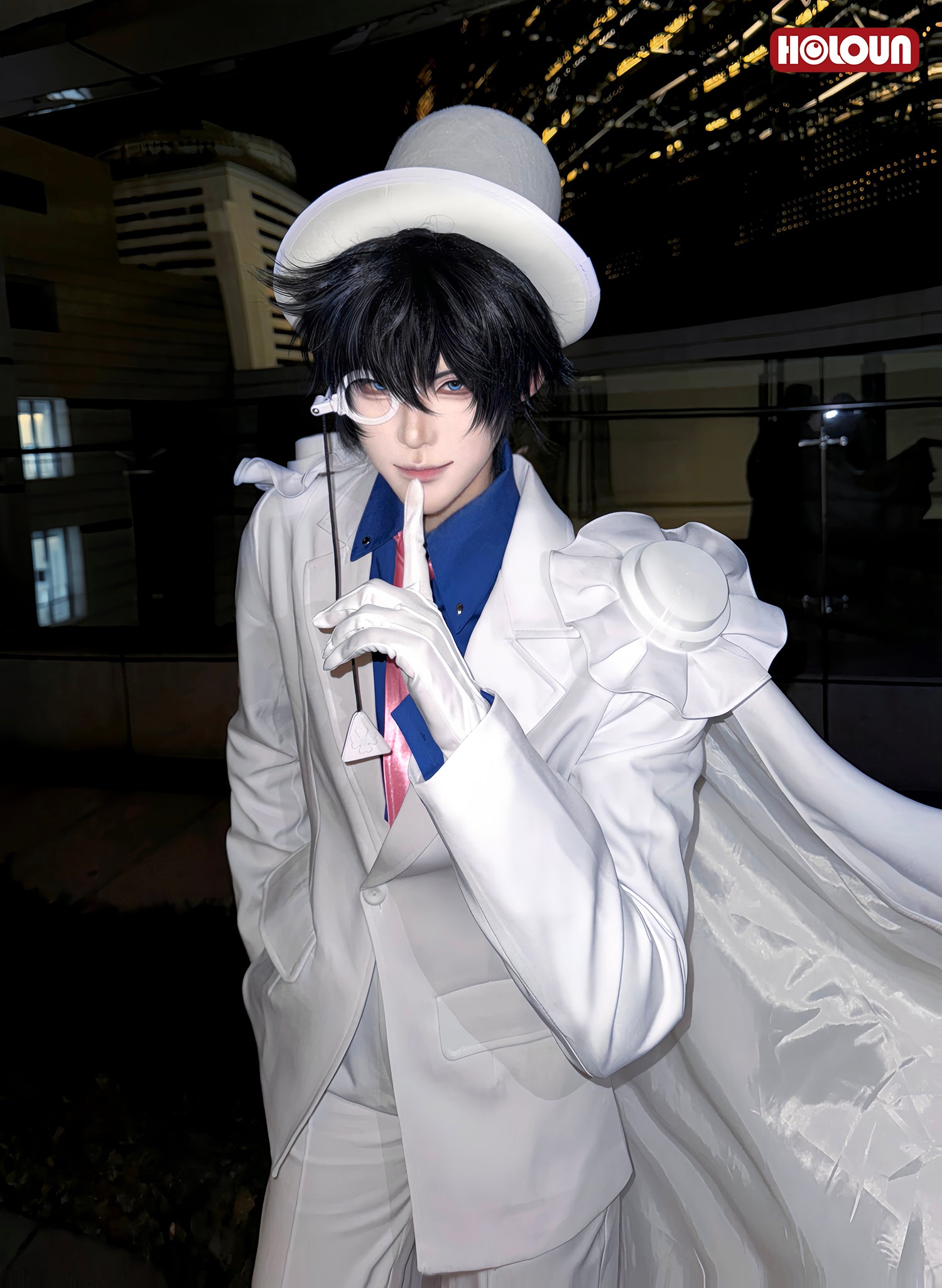 HOLOUN Anime Kuroba Kaito Cosplay Costume White Cloak Suit Pants Dark Blue Shirt Red Tie Halloween Christmas