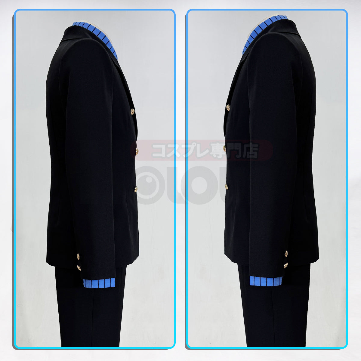 HOLOUN ONE Anime Sanji Cosplay Costume Wig Black Double-Breasted Suit Pants Blue Shirt Daily Wear Cos Convention