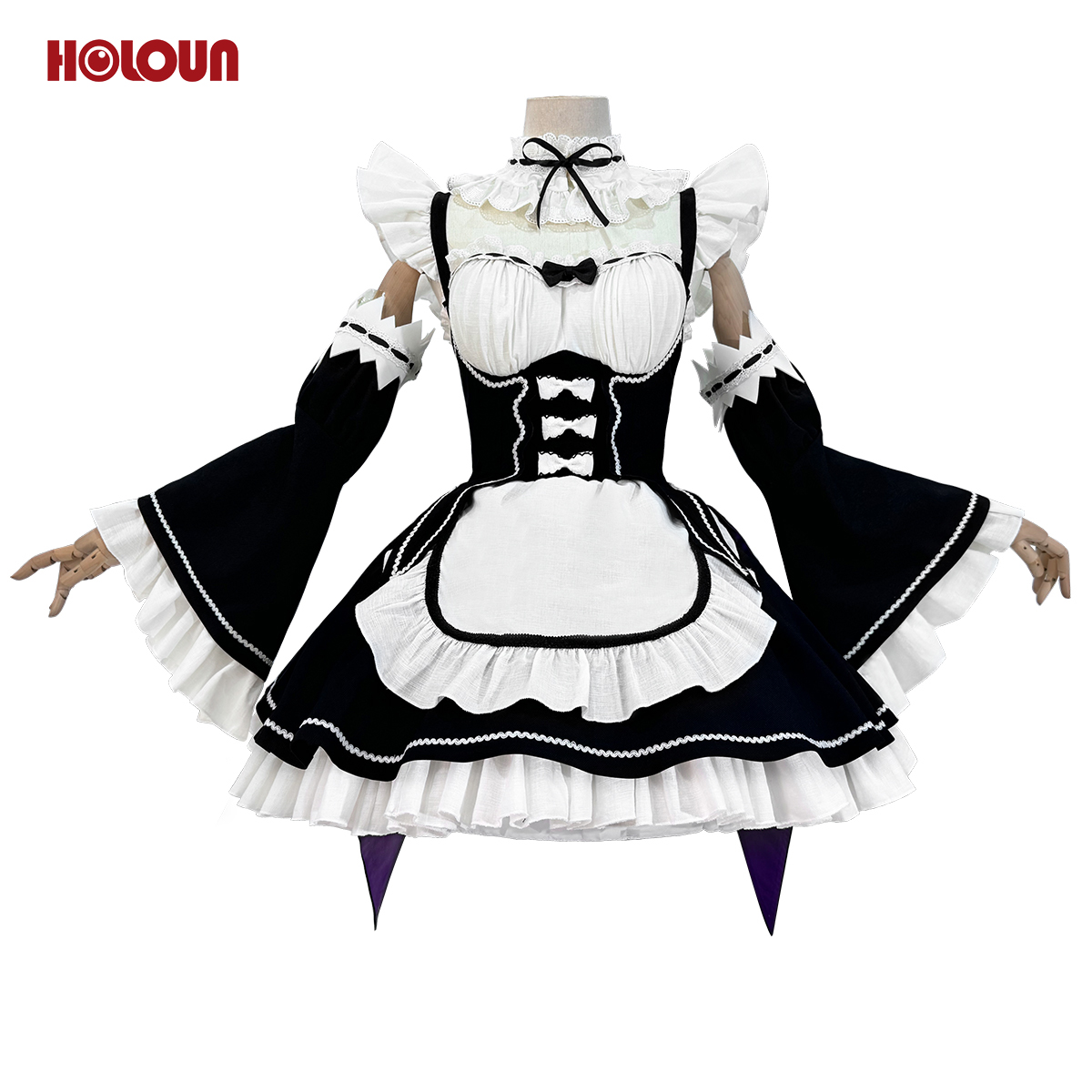 HOLOUN Anime Rem Cosplay Costume Wig Lolita Maid Dress Black White Halloween Christmas