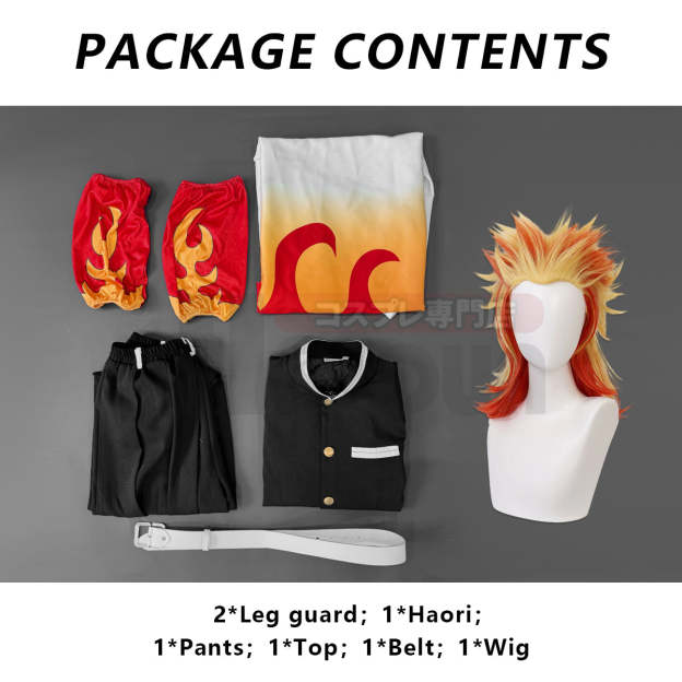 HOLOUN Anime Rengoku Kyoujurou Cosplay Costume Wig Haori Embroidery Top Elastic Pants Belt Convention Halloween Christmas
