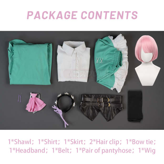 HOLOUN Re:Zero Anime Ram Rem Cosplay Costume Wig Green Pink Cloak Skirt Headwear Convention Halloween Comic Party Outfit