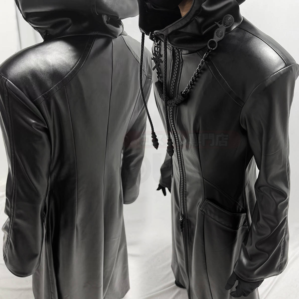 Pre-sale HOLOUN KH Game Organization Cosplay Costume Black Hooded Leather Coat Necklace Gloves Convention Halloween Christmas