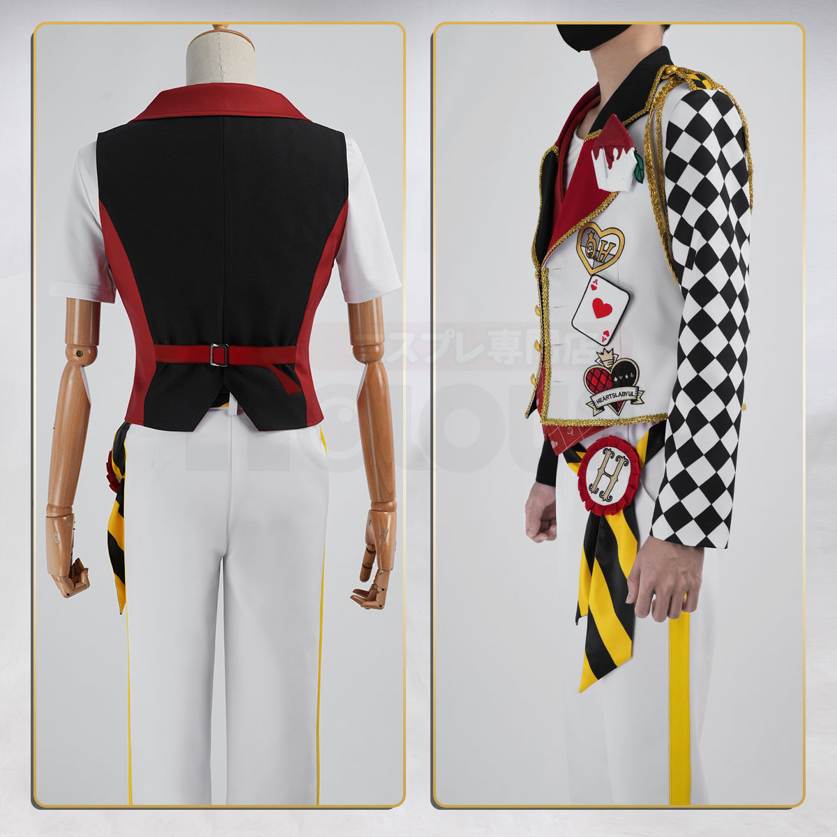 HOLOUN Twisted Game ‌Heartslabyul Cater Ace Trey Deuce Cosplay Costume Jacket Grey Red Vest Shirt Pants Convention Halloween Christmas