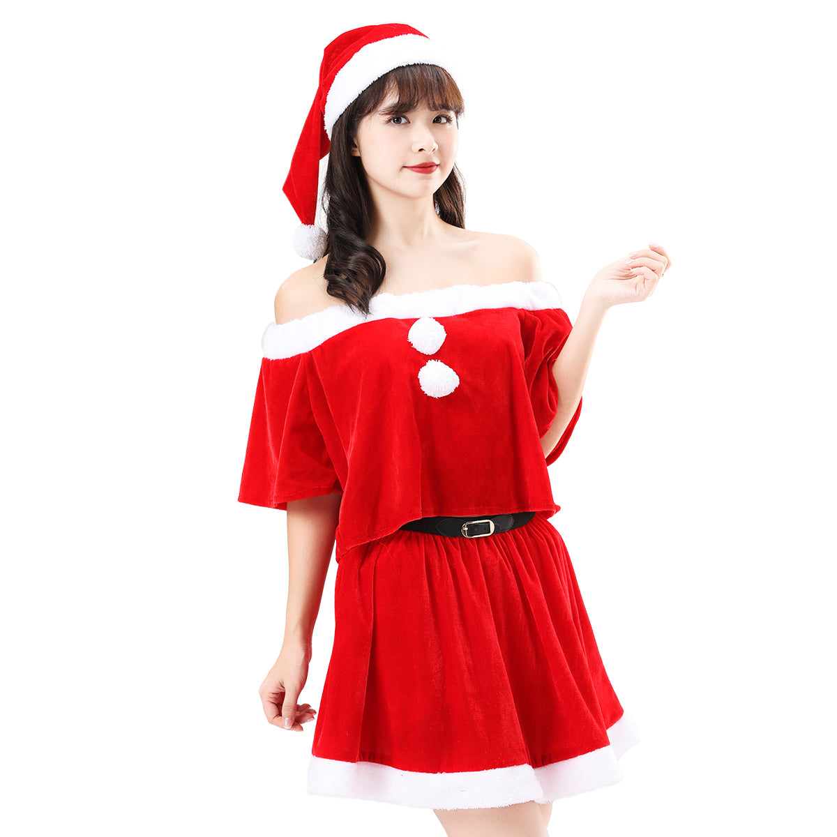 HOLOUN Christmas Costume Women Girl Red Velvet Skirt 32-42CM Hat Top Santa Claus Xmas Winter Party In Stock