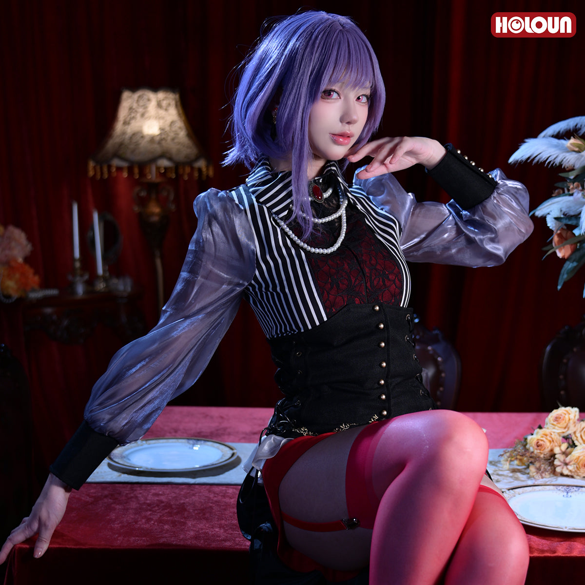 HOLOUN BanG Dream Ave Mujica Anime Amoris Nyamu Yutenji Costume Shirt Shorts Corset Necklace Cos Convention Daily Wear Gift