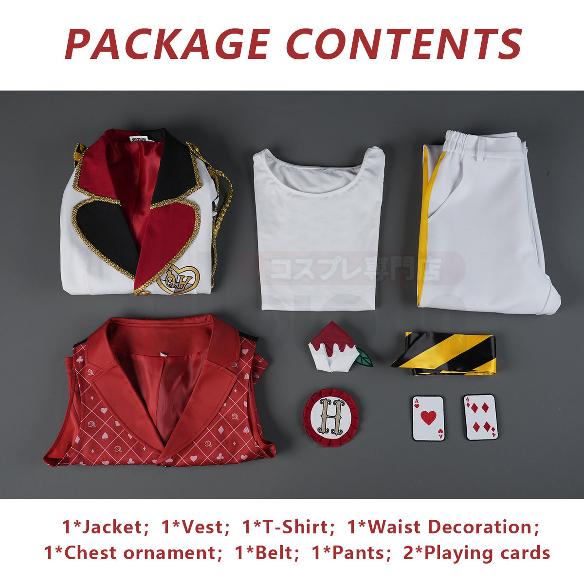 HOLOUN Twisted Game ‌Heartslabyul Cater Ace Trey Deuce Cosplay Costume Jacket Grey Red Vest Shirt Pants Convention Halloween Christmas