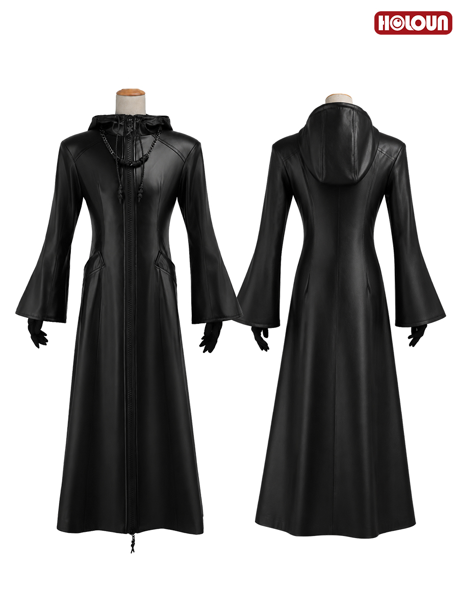 Pre-sale HOLOUN KH Game Organization Cosplay Costume Black Hooded Leather Coat Necklace Gloves Convention Halloween Christmas