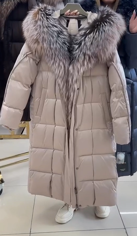 Long check hooded coat