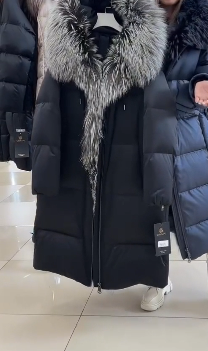 Long check hooded coat