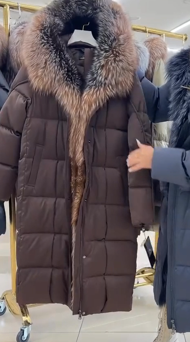 Long check hooded coat