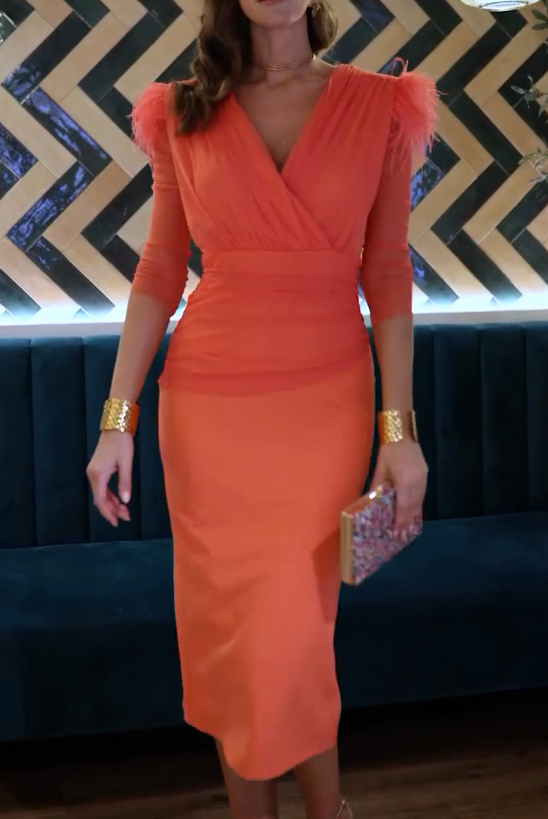 Orange Draped Midi Dress