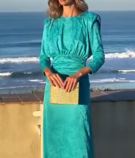 Lake Blue Hidden Pattern Jacquard Dress