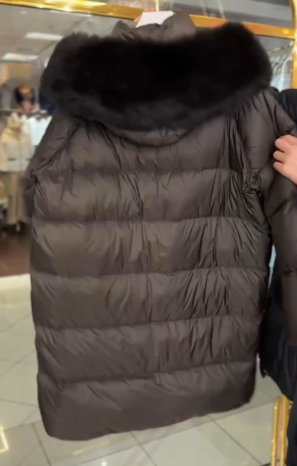 Mid-length Down Jacket with Fur Collar