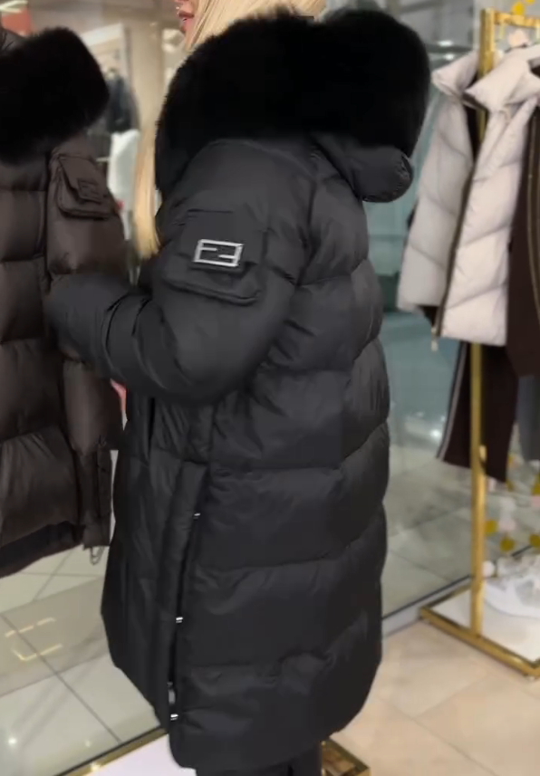 Mid-length Down Jacket with Fur Collar