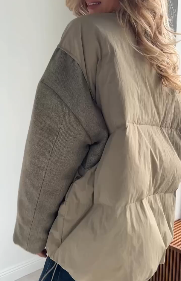 Short Down Jacket with Knitted Faux Two-Piece Design