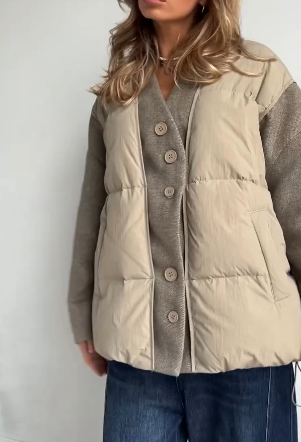 Short Down Jacket with Knitted Faux Two-Piece Design