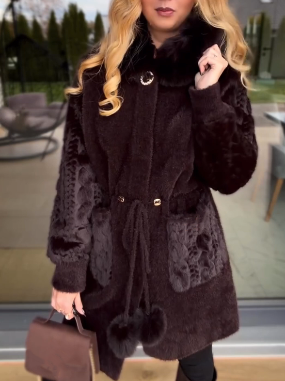 Wool and alpaca hooded coat with frayed edges