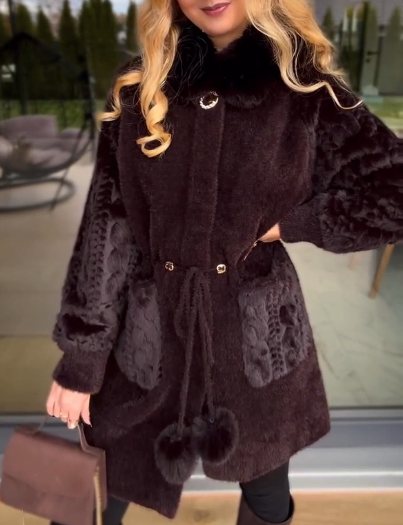 Wool and alpaca hooded coat with frayed edges