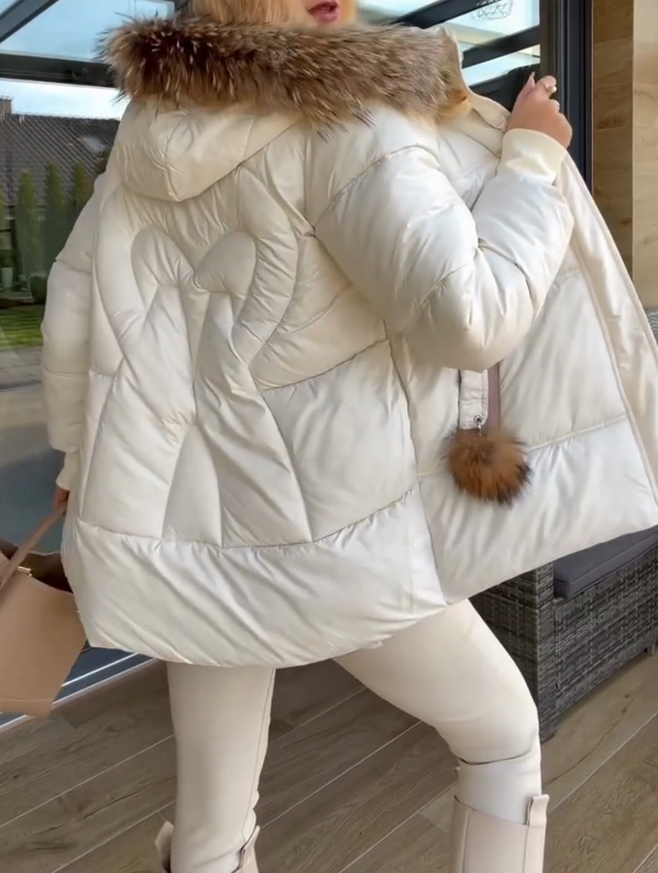 Reversible Down Jacket with Off-White and Pink Fleece Collar