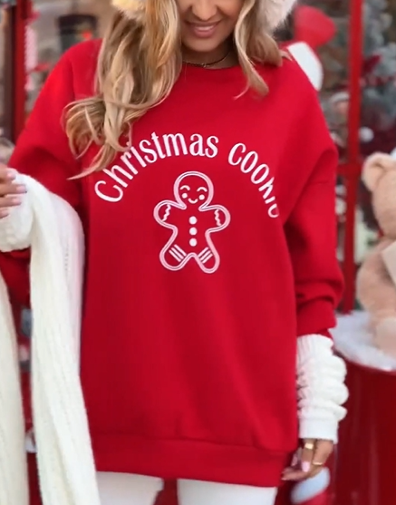 Christmas Red Gingerbread Man Loose Sweatshirt