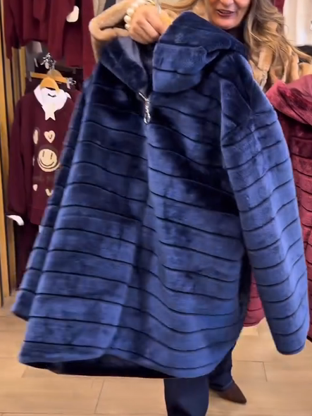 Wavy-Patterned Plush Shawl-Style Coat