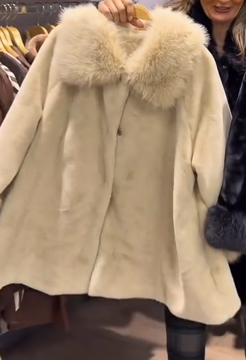 Two-tone plush coat with large fur collar
