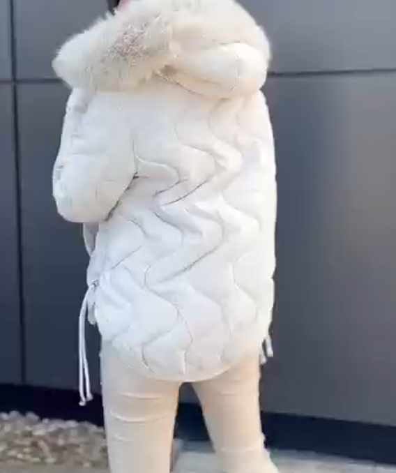 Diamond Pattern Cotton-Padded Jacket with Fur Collar