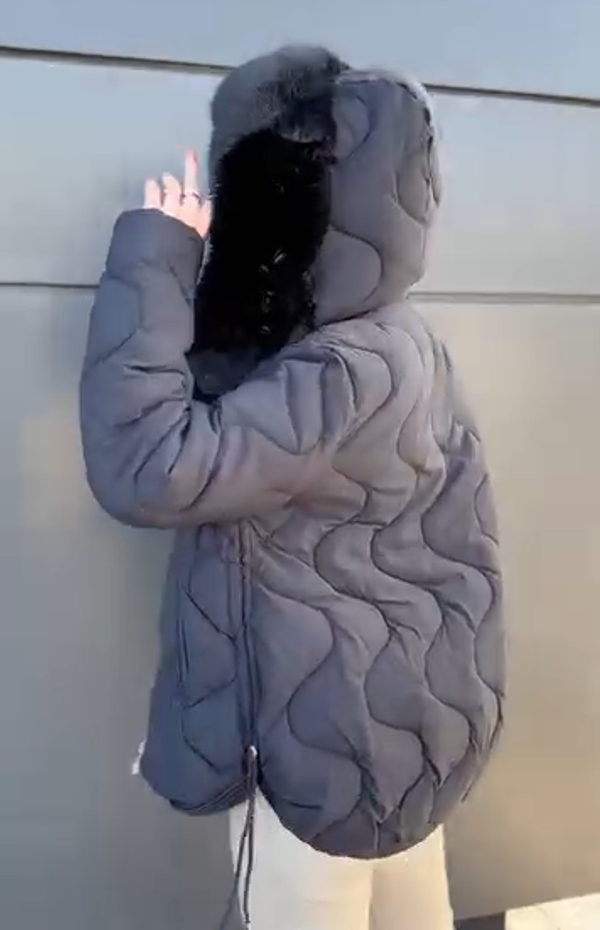 Diamond Pattern Cotton-Padded Jacket with Fur Collar