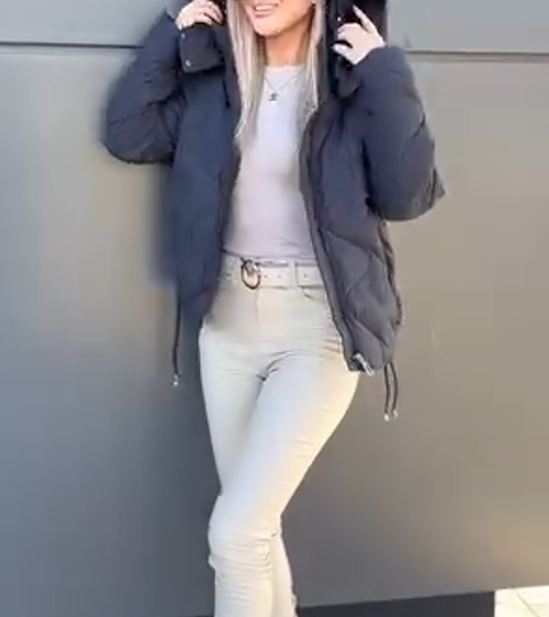 Diamond Pattern Cotton-Padded Jacket with Fur Collar