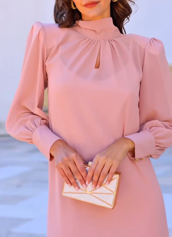 Stand-up Collar Hollow-Out Ruffle Dress