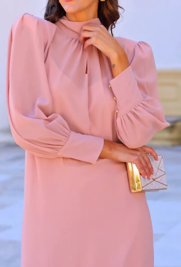 Stand-up Collar Hollow-Out Ruffle Dress