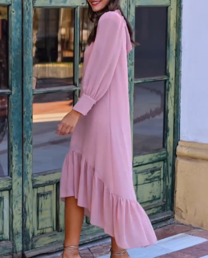 Stand-up Collar Hollow-Out Ruffle Dress