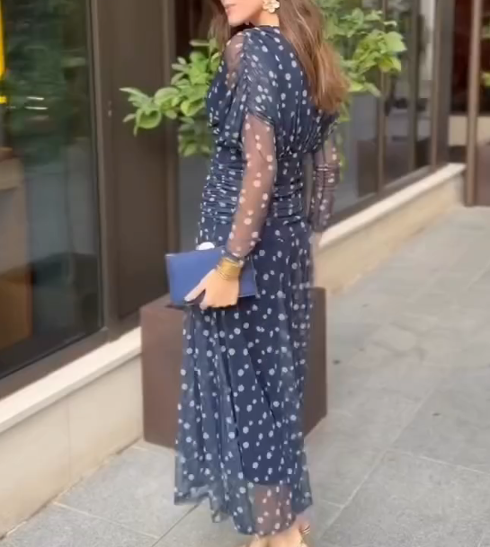 Navy Blue Polka Dot Mesh Dress