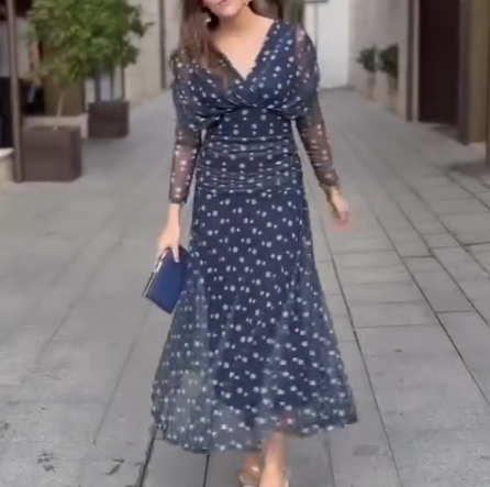 Navy Blue Polka Dot Mesh Dress