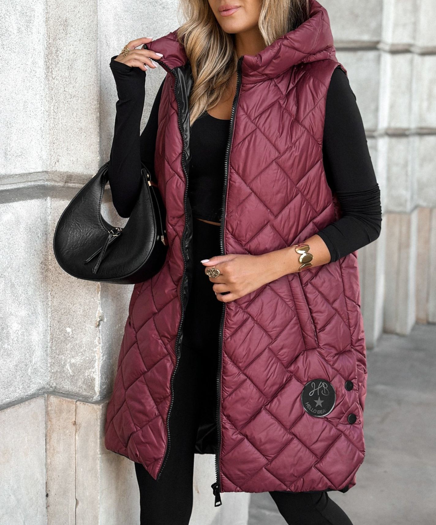 Five Minutes Late Burgundy Quilted Long Vest