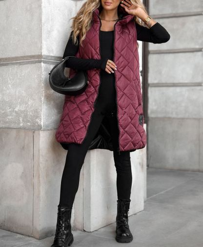 Five Minutes Late Burgundy Quilted Long Vest