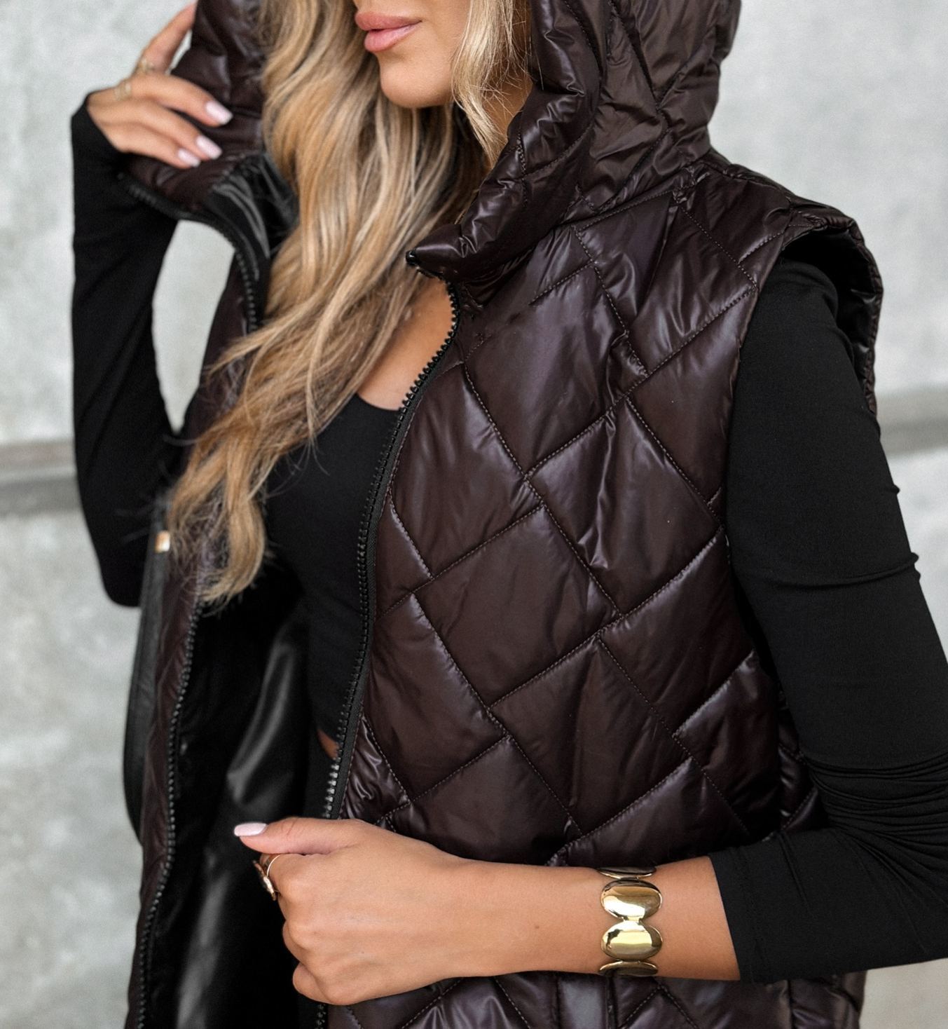 Five Minutes Late Burgundy Quilted Long Vest