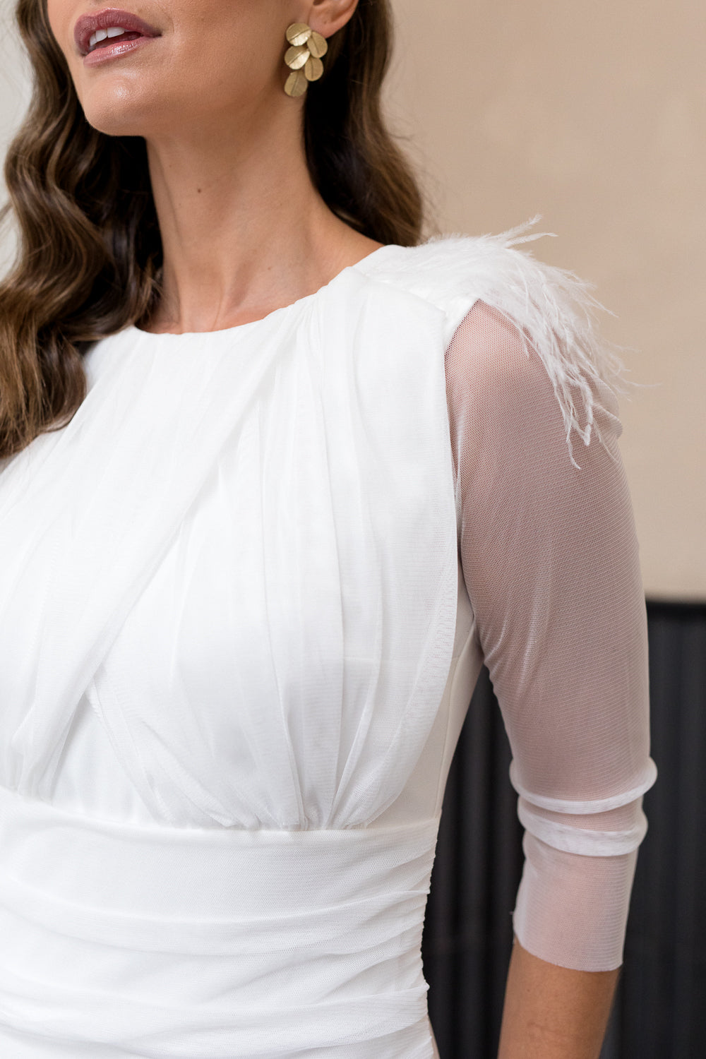 White draped tulle dress