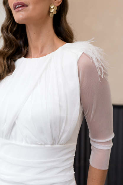 White draped tulle dress