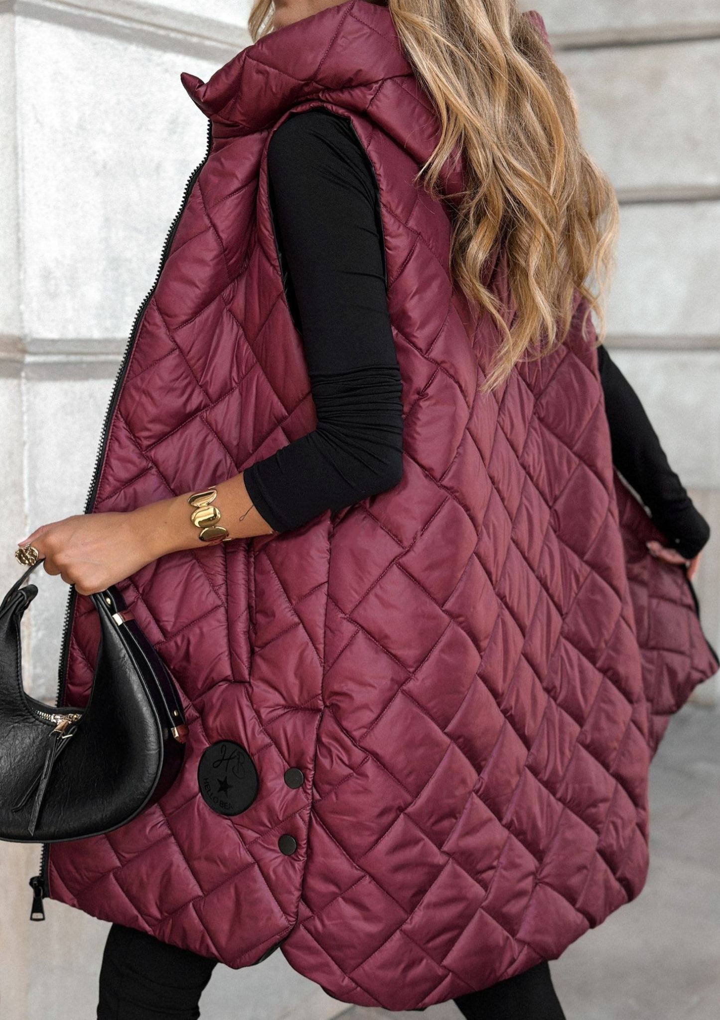 Five Minutes Late Burgundy Quilted Long Vest