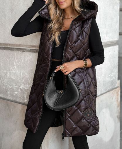 Five Minutes Late Burgundy Quilted Long Vest