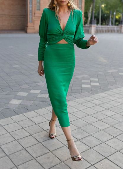 Falda campanada de encaje de color liso